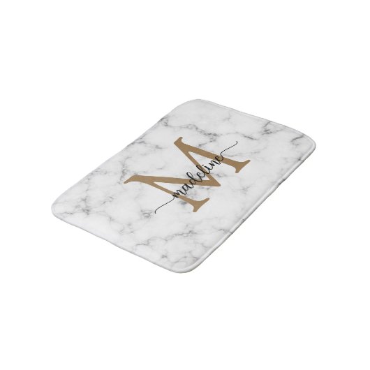 Modern Marble Gold Girly Script Monogram Badmat (Gekanteld)