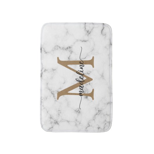 Modern Marble Gold Girly Script Monogram Badmat (Voorkant Verticaal)