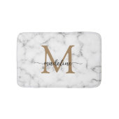 Modern Marble Gold Girly Script Monogram Badmat (Voorkant)