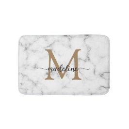 Modern Marble Gold Girly Script Monogram Badmat