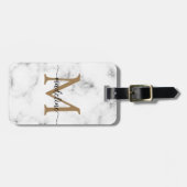 Modern Marble Gold Girly Script Monogram Bagagelabel (Voorkant horizontaal)