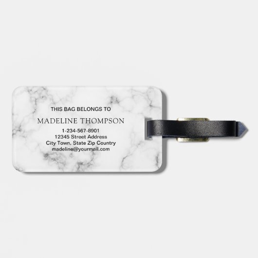 Modern Marble Gold Girly Script Monogram Bagagelabel (Achterkant horizontaal)