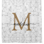 Modern Marble Gold Girly Script Monogram Douchegordijn (Voorkant)