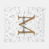Modern Marble Gold Girly Script Monogram Fleece Deken (Voorkant (Horizontaal))