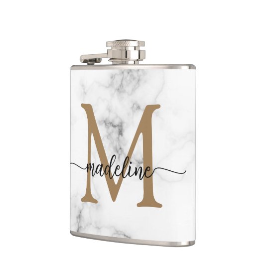 Modern Marble Gold Girly Script Monogram Heupfles (Links)