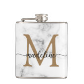 Modern Marble Gold Girly Script Monogram Heupfles (Voorkant)