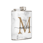 Modern Marble Gold Girly Script Monogram Heupfles (Rechts)
