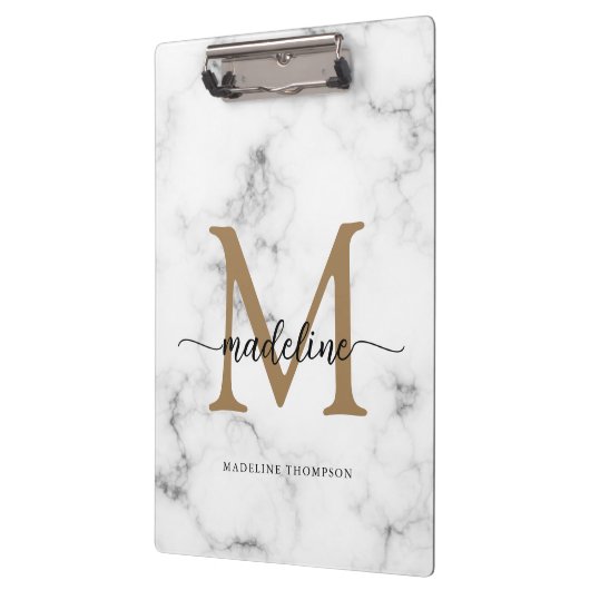 Modern Marble Gold Girly Script Monogram Klembord (Links)