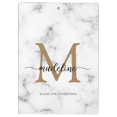 Modern Marble Gold Girly Script Monogram Klembord (Achterkant)