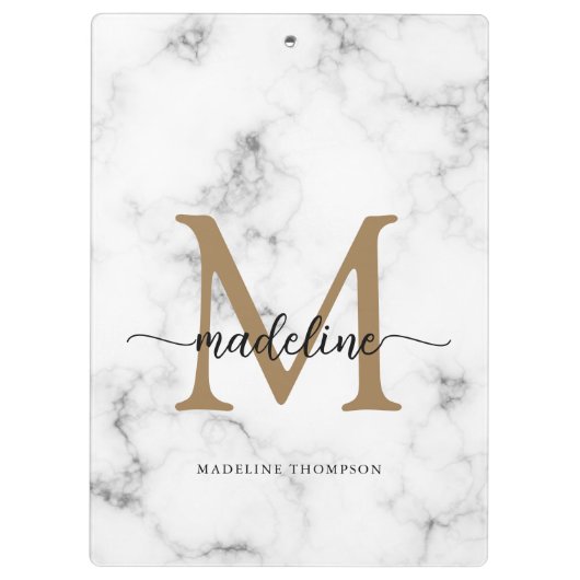 Modern Marble Gold Girly Script Monogram Klembord (Achterkant)