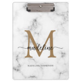 Modern Marble Gold Girly Script Monogram Klembord (Voorkant)