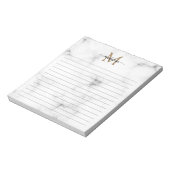 Modern Marble Gold Girly Script Monogram Lined Notitieblok (Linkerzijde)