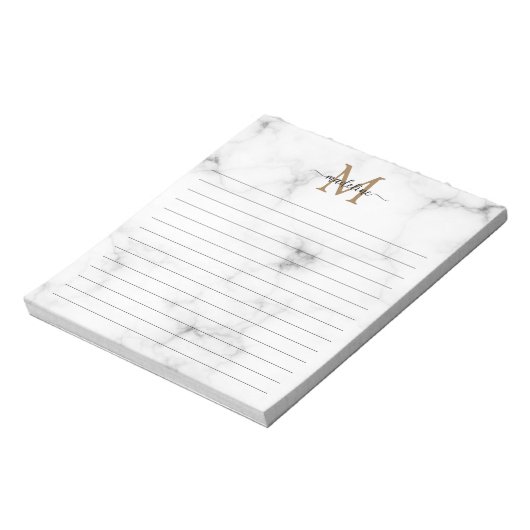 Modern Marble Gold Girly Script Monogram Lined Notitieblok (Linkerzijde)