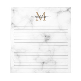 Modern Marble Gold Girly Script Monogram Lined Notitieblok
