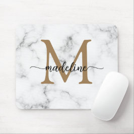 Modern Marble Gold Girly Script Monogram Muismat