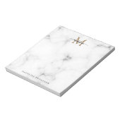 Modern Marble Gold Girly Script Monogram Notitieblok (Linkerzijde)