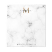 Modern Marble Gold Girly Script Monogram Notitieblok (Voorkant)