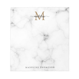 Modern Marble Gold Girly Script Monogram Notitieblok