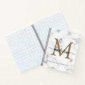 Modern Marble Gold Girly Script Monogram Notitieboek (Binnen)