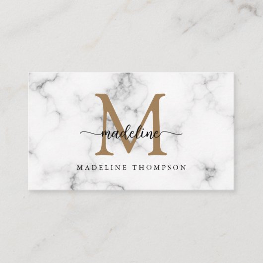 Modern Marble Gold Girly Script Monogram QR Code Visitekaartje (Voorkant)