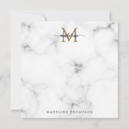 Modern Marble Gold Girly Script Monogram Square Notitiekaartje