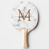 Modern Marble Gold Girly Script Monogram Tafeltennisbatje (Voorkant)