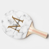 Modern Marble Gold Girly Script Monogram Tafeltennisbatje (Zijkant)
