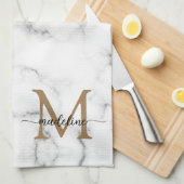 Modern Marble Gold Girly Script Monogram Theedoek (Quarter Fold)