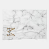 Modern Marble Gold Girly Script Monogram Theedoek (Horizontaal)