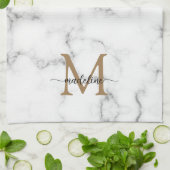 Modern Marble Gold Girly Script Monogram Theedoek (Gevouwen)
