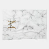 Modern Marble Gold Girly Script Monogram Theedoek (Horizontaal)