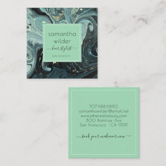 Modern Marble Hair Stylist Square Visitekaartje (Voorkant / Achterkant)