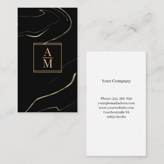 Modern Marble Monogram Business Card Visitekaartje (Voorkant / Achterkant)