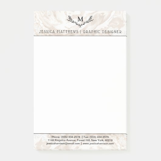 Modern Marble Monogram Wreath Post-it® Notes (Voorkant)