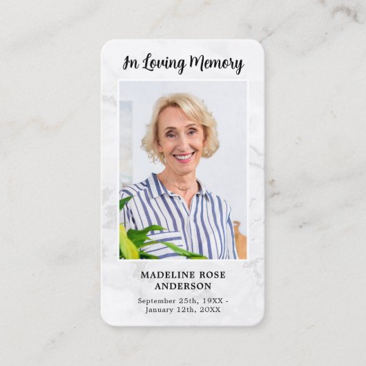 Modern Marble Photo Sympathie Memorial Prayer Kaar Contactkaartje (Voorkant)