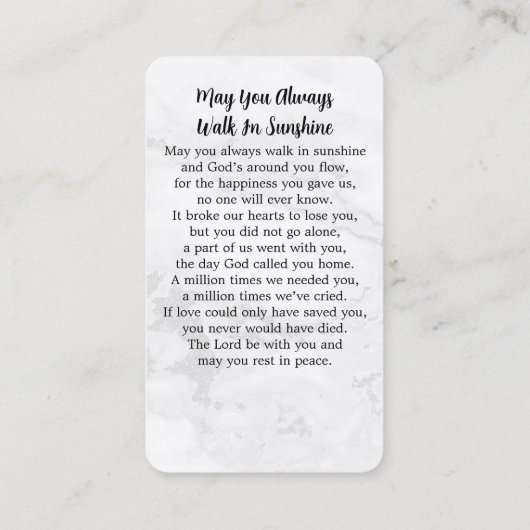 Modern Marble Photo Sympathie Memorial Prayer Kaar Contactkaartje (Achterkant)