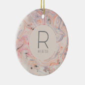 Modern Marble Pink Monogrammed Roos Keramisch Ornament (Rechts)