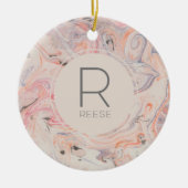 Modern Marble Pink Monogrammed Roos Keramisch Ornament (Voorkant)