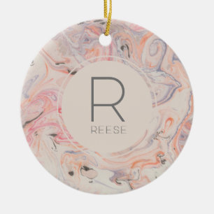 Modern Marble Pink Monogrammed Roos Keramisch Ornament