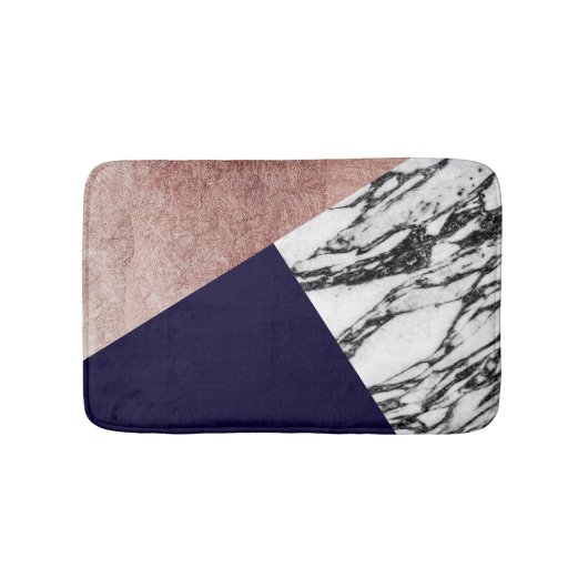 Modern Marble Roos Gold en Navy Blue Tricut Geo Badmat (Voorkant)