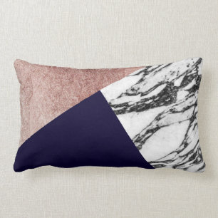 Modern Marble Roos Gold en Navy Blue Tricut Geo Kussen