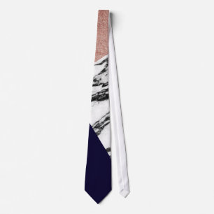 Modern Marble Roos Gold en Navy Blue Tricut Geo Stropdas
