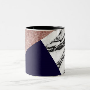 Modern Marble Roos Gold en Navy Blue Tricut Geo Tweekleurige Koffiemok