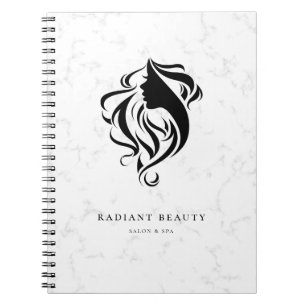 Modern Marble Salon Feminine Silhouette Black Logo Notitieboek