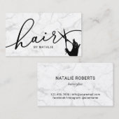 Modern Marble Scissor Hand Haarstylist Hair Salon Visitekaartje (Voorkant / Achterkant)