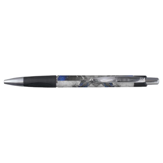 Modern Marble Stone Blue Black Grey Pen (Achterkant)