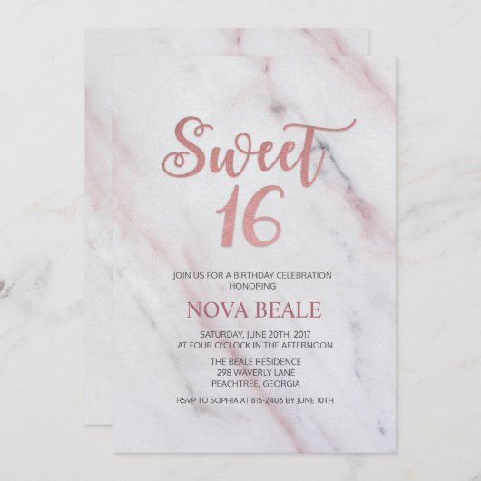 Modern Marble Sweet 16 Verjaardag uitnodiging (Voorkant / Achterkant)