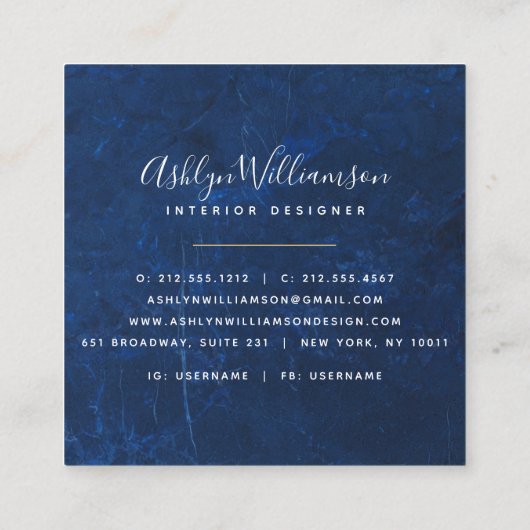 Modern marble waterverf Silver Turquoise script Vierkante Visitekaartje (Achterkant)