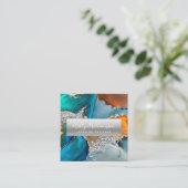 Modern marble waterverf Silver Turquoise script Vierkante Visitekaartje (Staand voorkant)