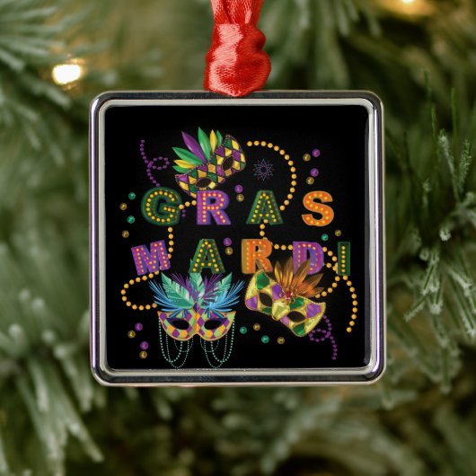 Modern Mardi Gras Metalen Ornament (Boom)